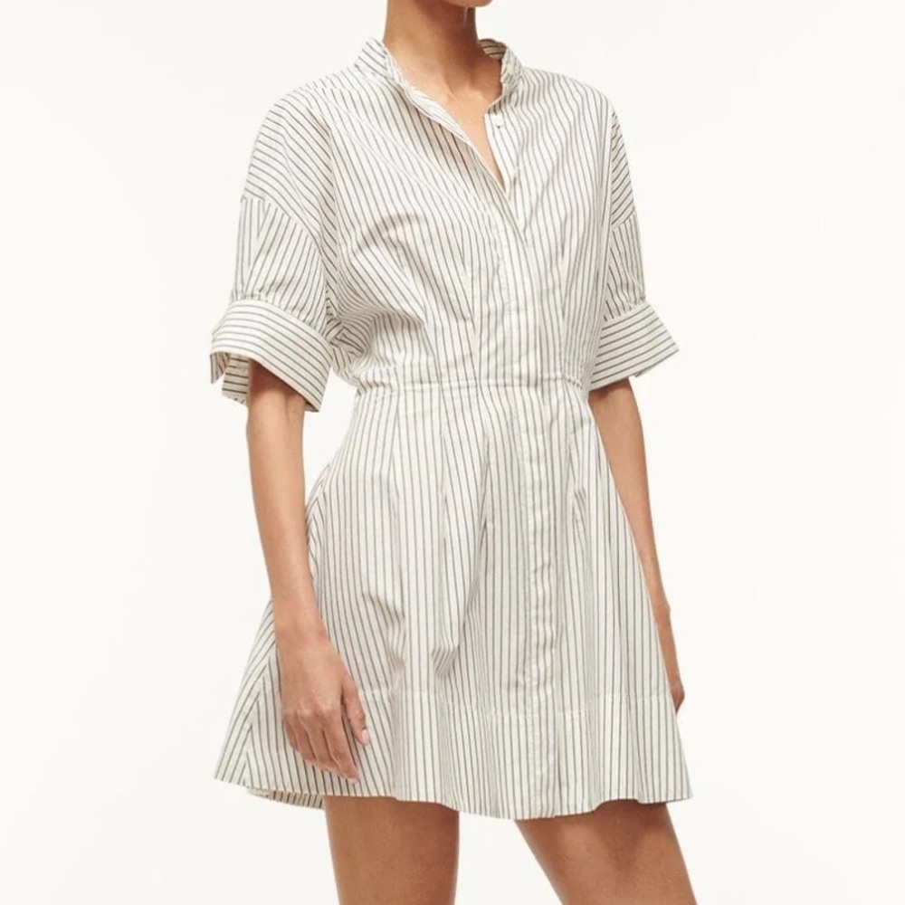 STAUD White and Black Striped Mini Dress